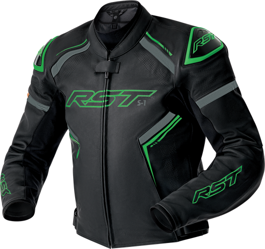 S1 D3O LEATHER JACKET BLK/GRY/FLO GRN