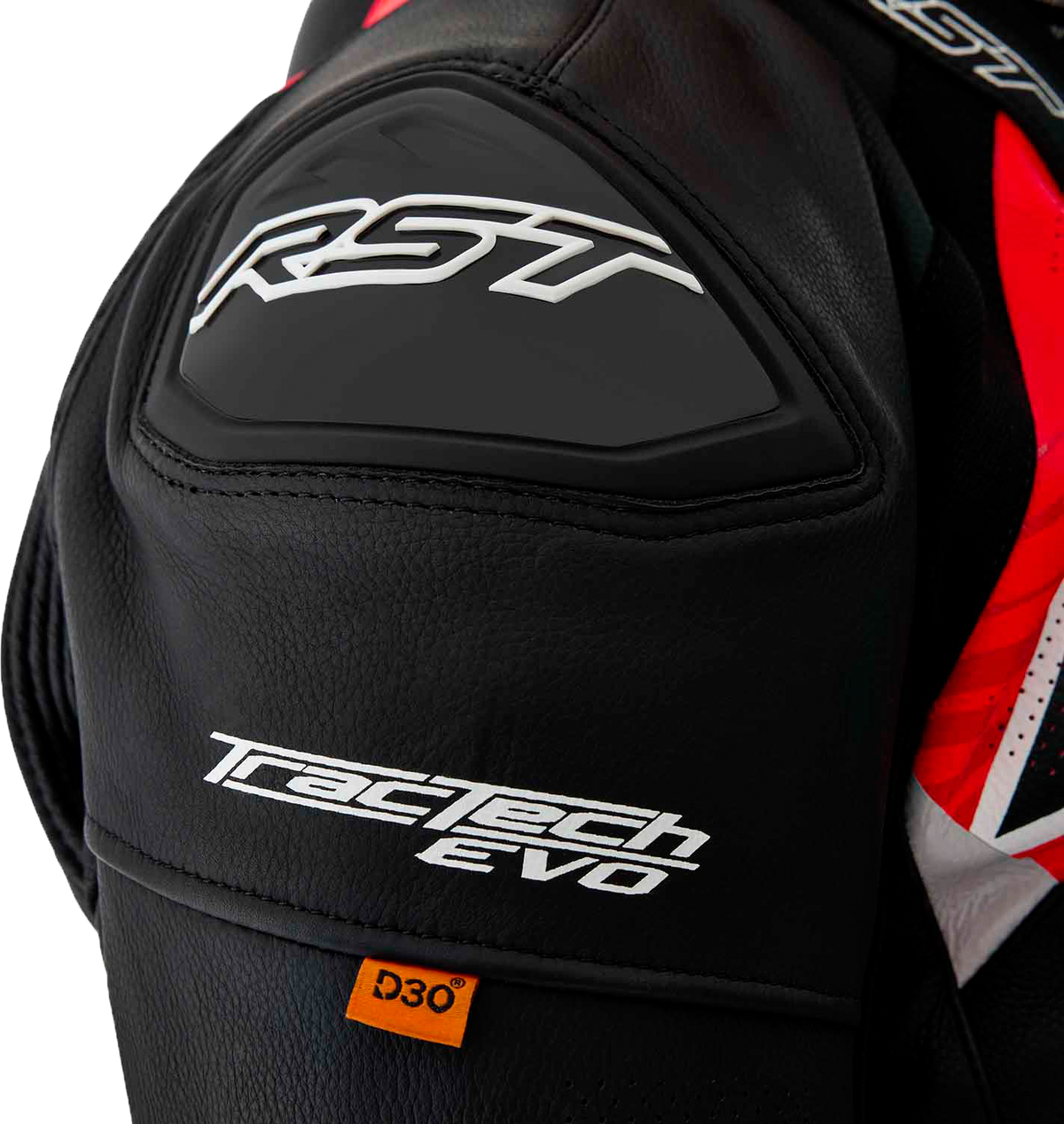 TRACTECH EVO D3O JACKET BLK/FLO RED LEATHER