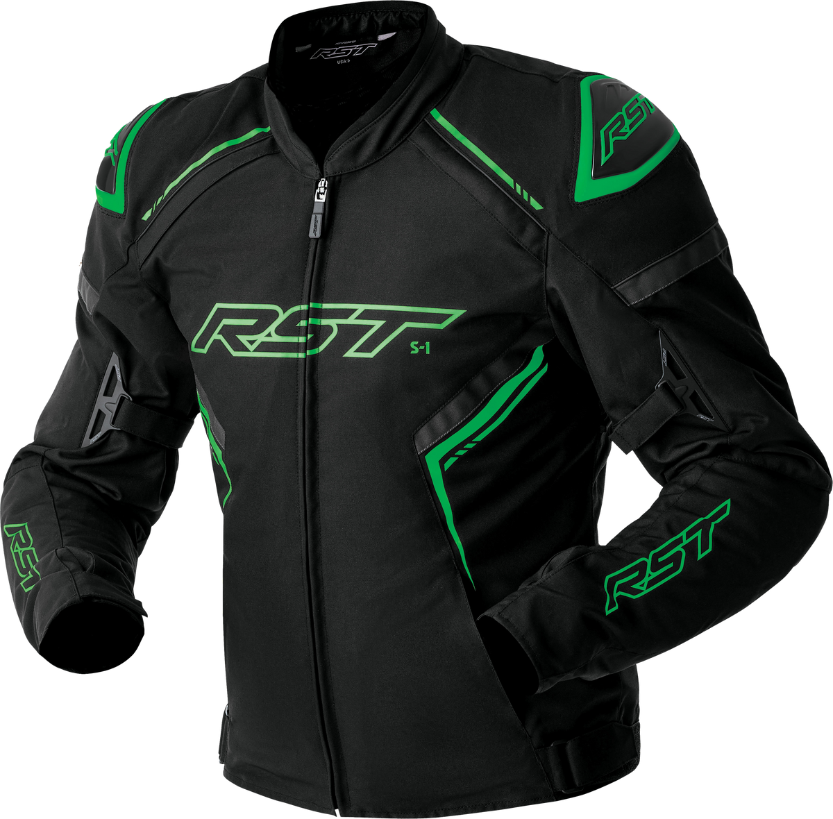S1 D3O TEXTILE JACKET BLACK/GREY/FLO GRN