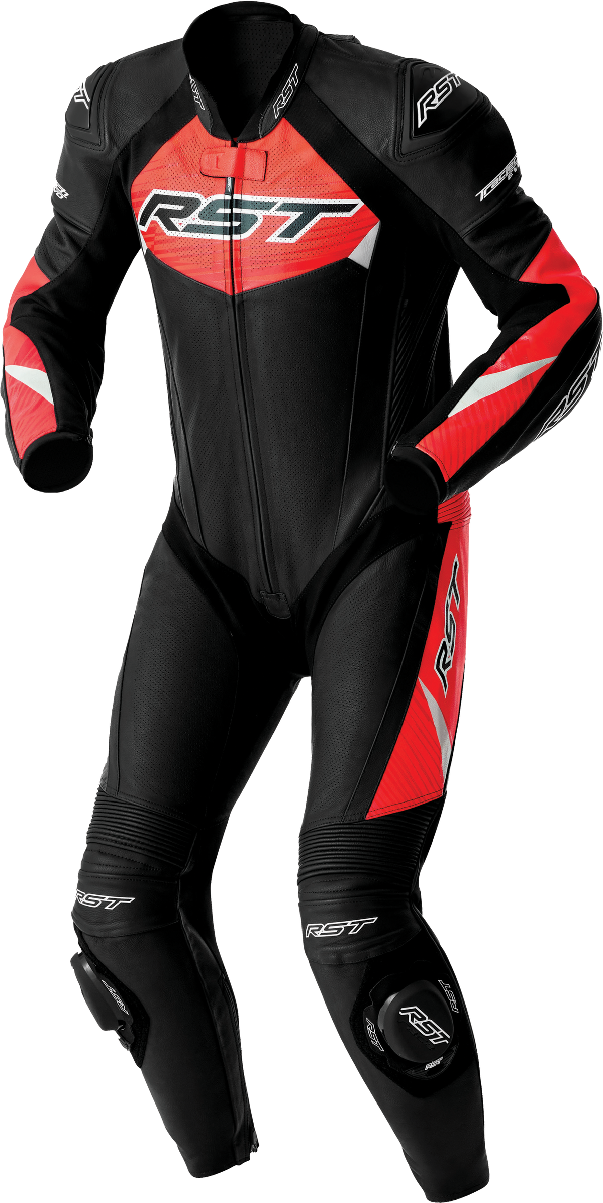TRACTECH EVO D3O SUIT BLK/FLO RED LEATHER