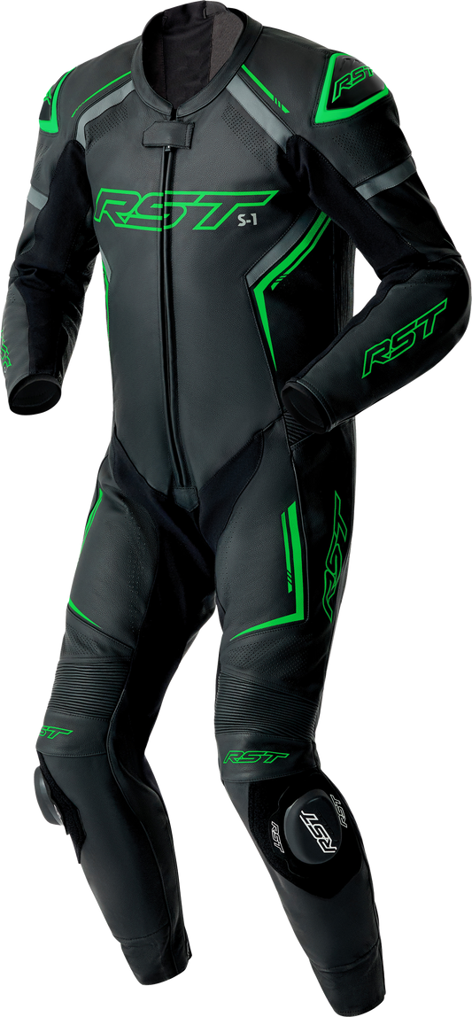 S1 D3O SUIT BLK/GRY/FLO GRN LEATHER