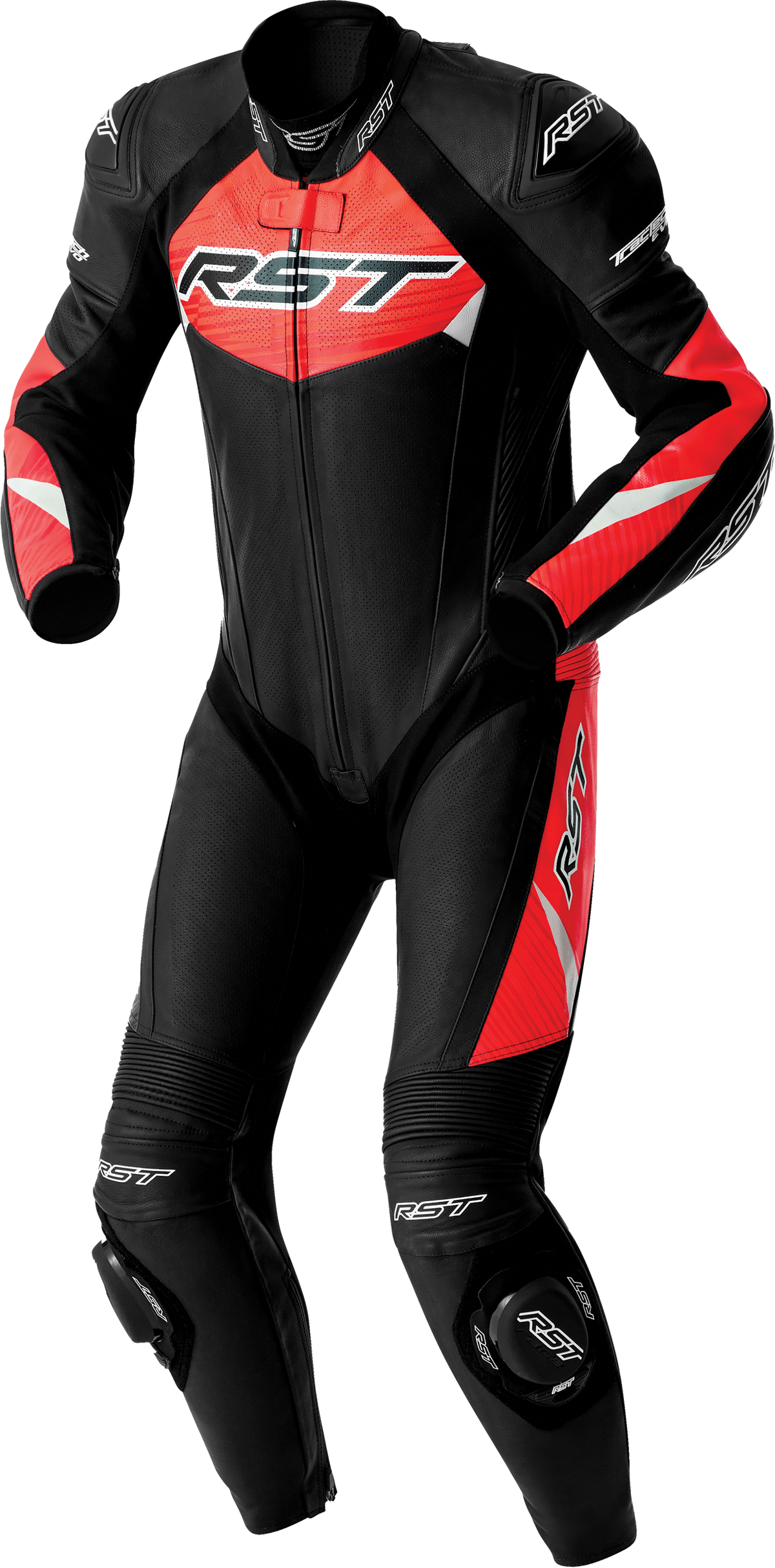 TRACTECH EVO D3O SUIT BLK/FLO RED LEATHER